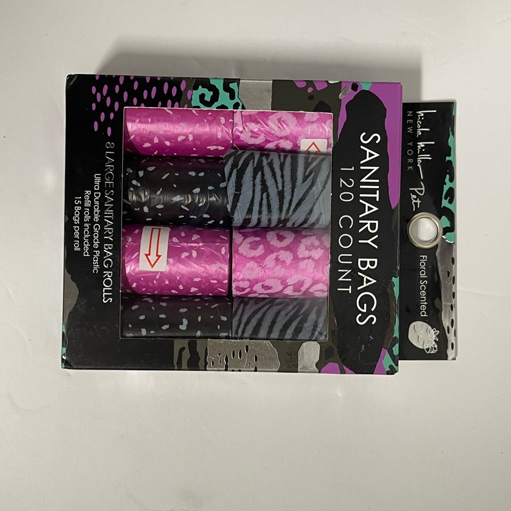 Nicole Miller Pink and Black Animal Print Sanitary Bags